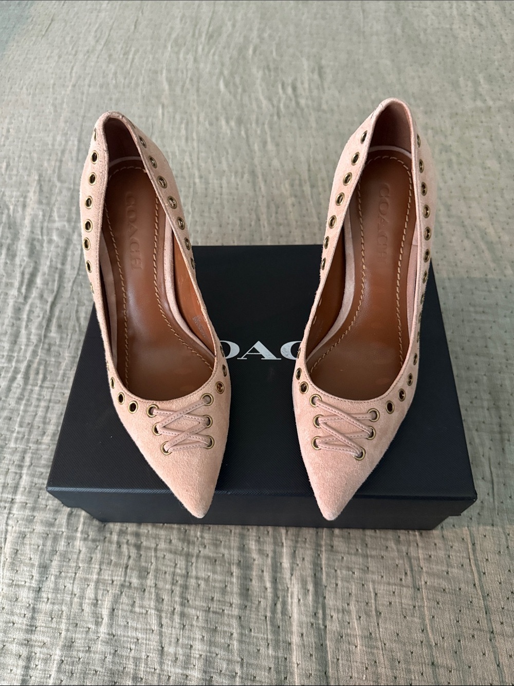 Coach Pink Suede Pointed Lace-Up Pumps